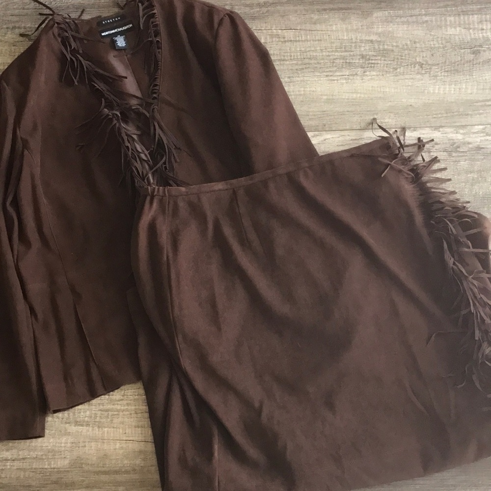 Plus size women's jacket and skirt set.